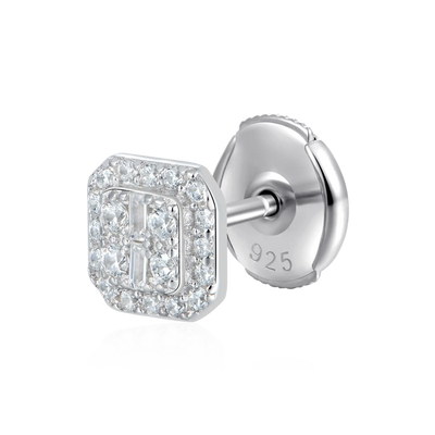 Single Octagon Baguette Mix Halo Stud Earrings