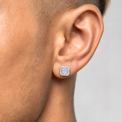 Boucles d'oreilles à tige octogonales Baguette Mix Halo S925 - Paire