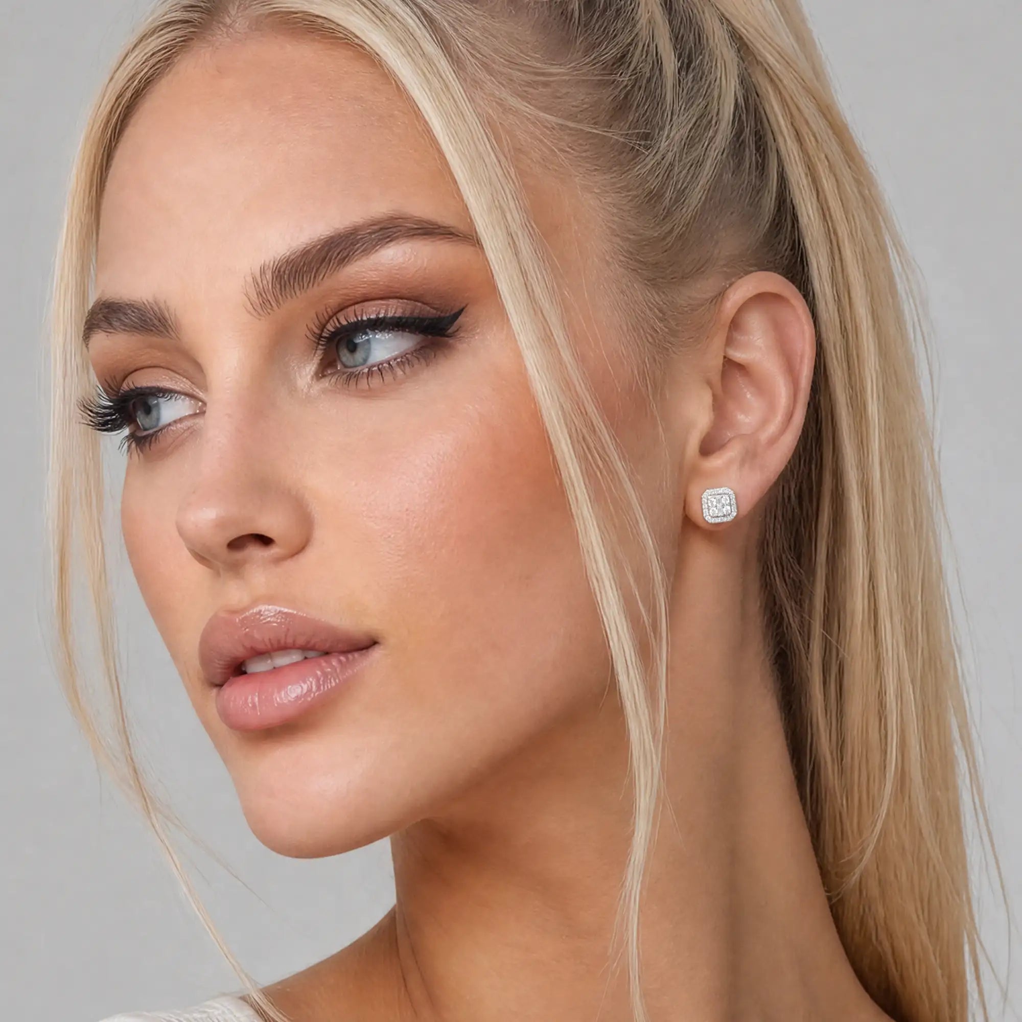 Boucles d'oreilles à tige octogonales Baguette Mix Halo S925 - Paire