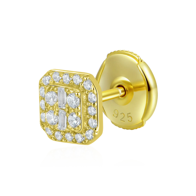 Single Octagon Baguette Mix Halo Stud Earrings