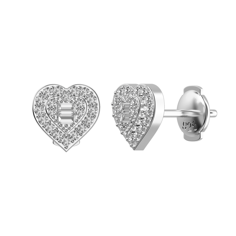 Heart Baguette Mix Halo Stud Earring - Single - APORRO