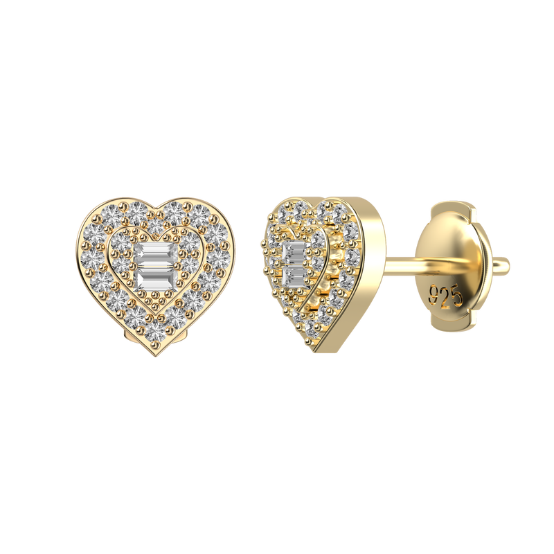 Heart Baguette Mix Halo Stud Earring - Single - APORRO