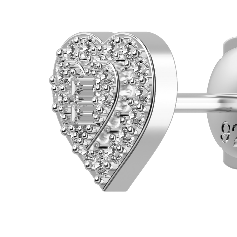 Heart Baguette Mix Halo Stud Earring - Single - APORRO