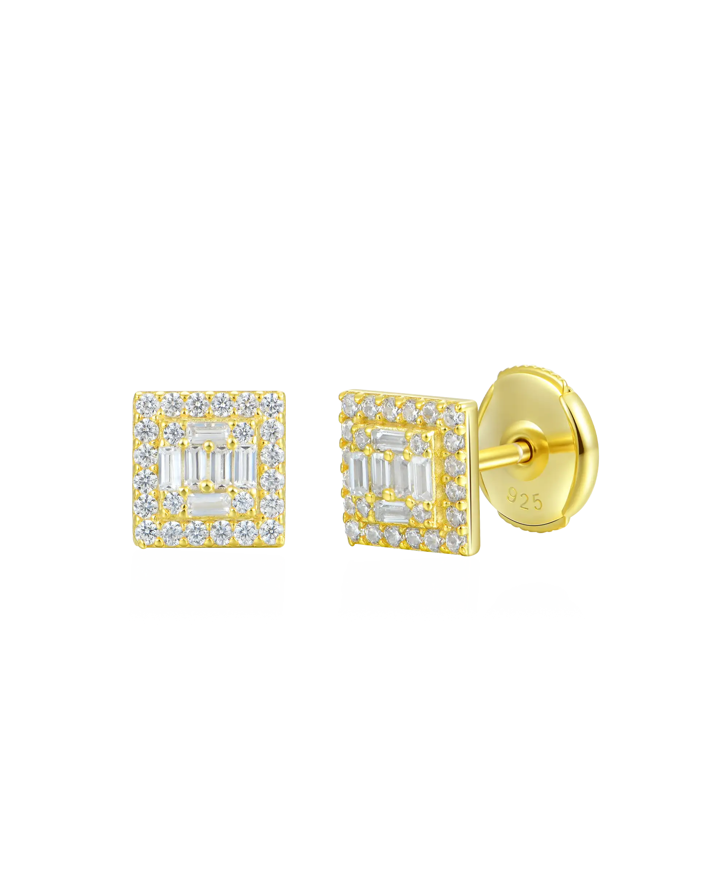 Boucles d'oreilles à tige carrées Baguette Mix Halo S925 - Paire