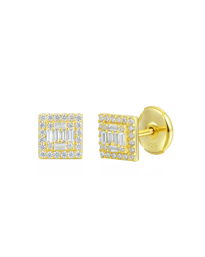 Boucles d'oreilles à tige carrées Baguette Mix Halo S925 - Paire