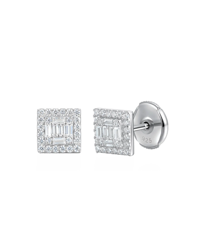 Boucles d'oreilles à tige carrées Baguette Mix Halo S925 - Paire