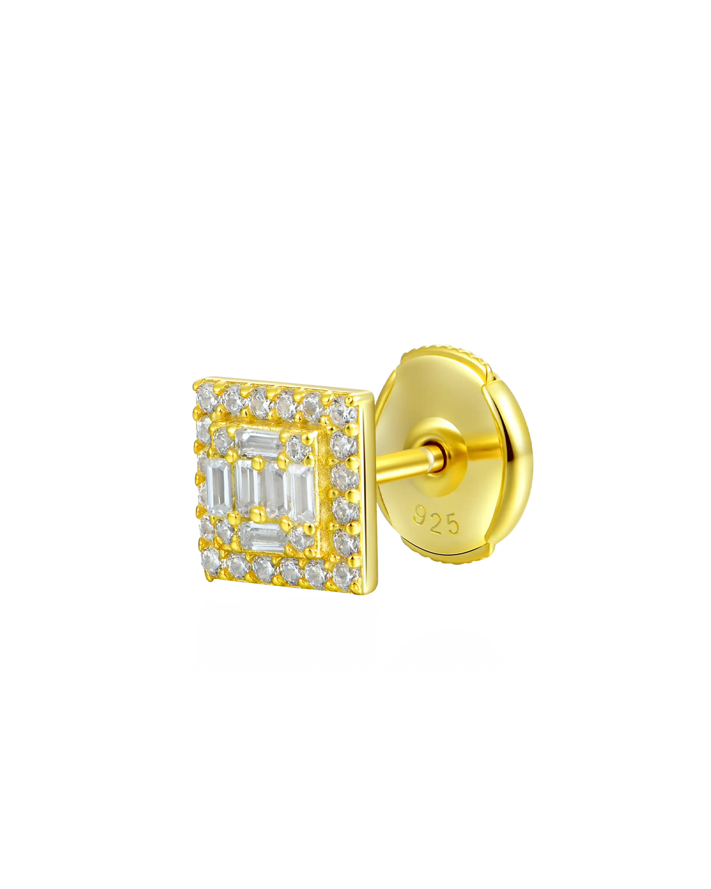 Boucles d'oreilles à tige carrées Baguette Mix Halo S925 - Paire