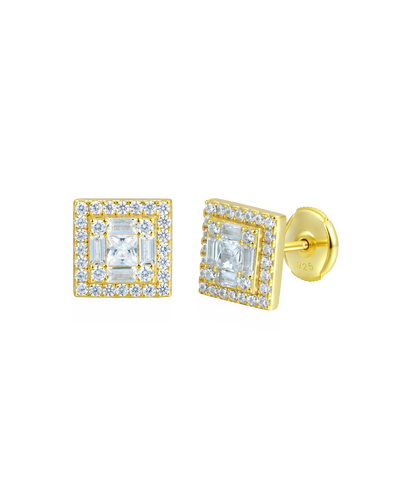 Boucles d'oreilles à tige carrées Baguette Mix Halo S925 - Paire