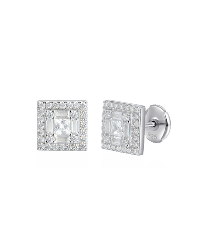 Boucles d'oreilles à tige carrées Baguette Mix Halo S925 - Paire