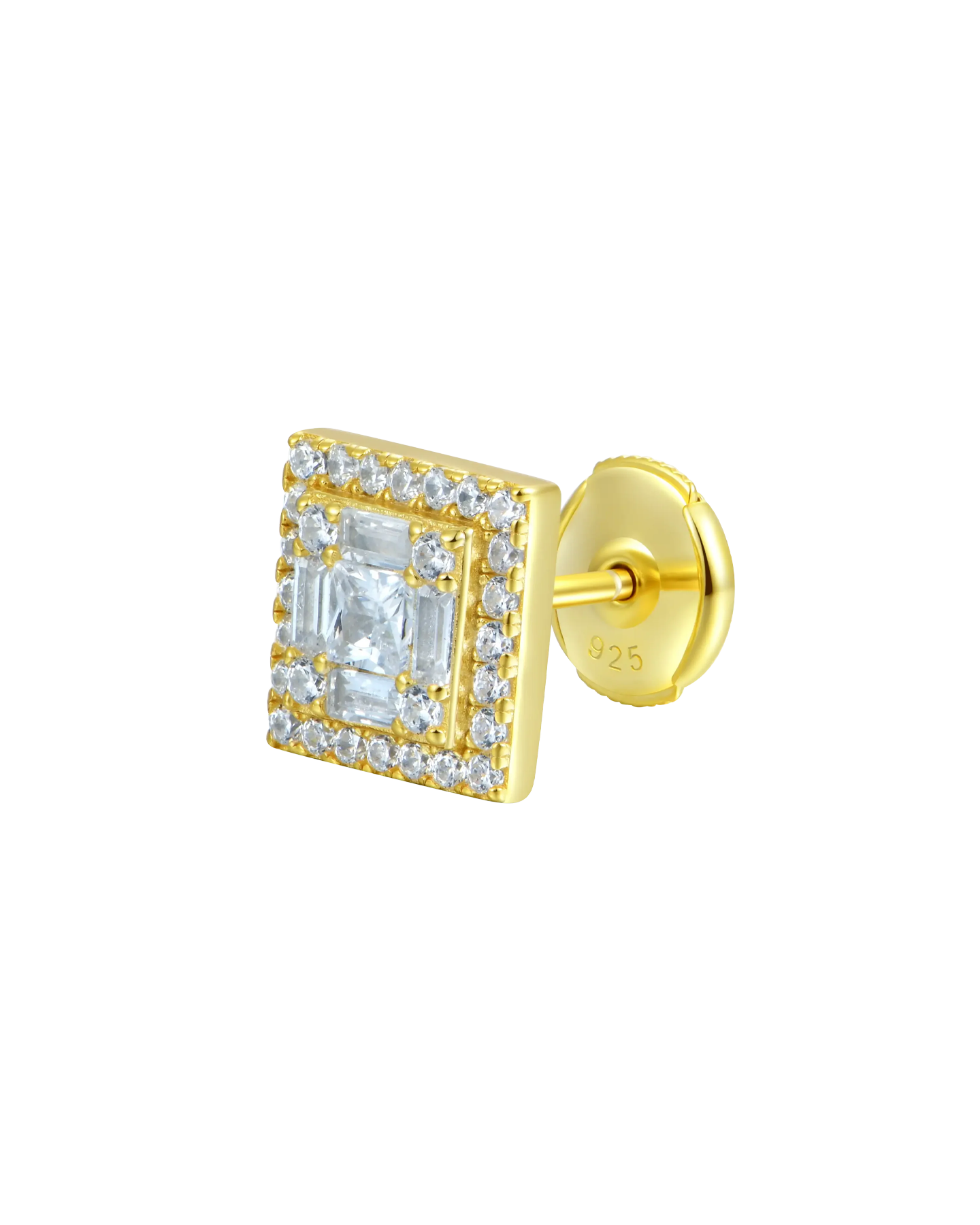 Boucles d'oreilles à tige carrées Baguette Mix Halo S925 - Paire