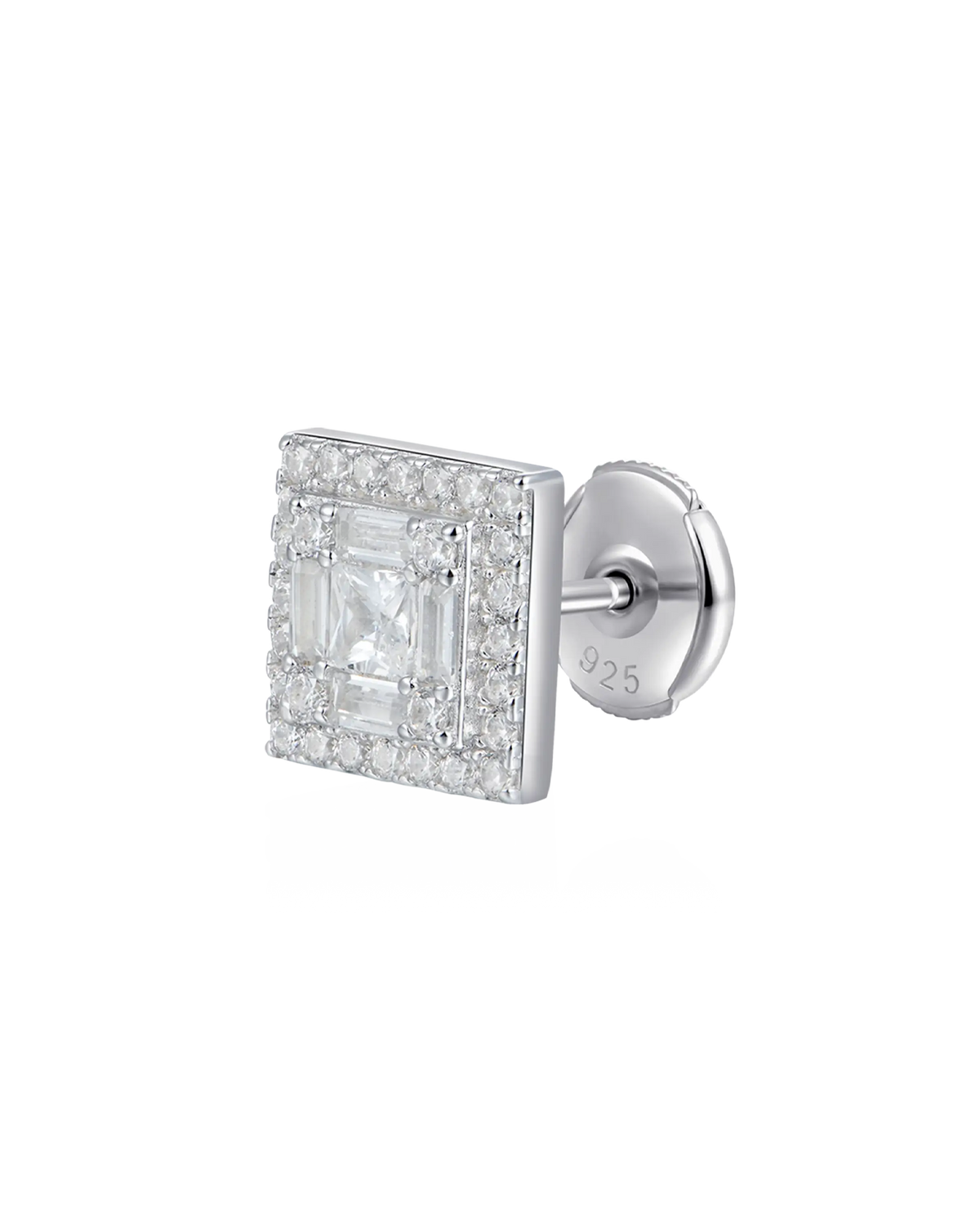 Boucles d'oreilles à tige carrées Baguette Mix Halo S925 - Paire