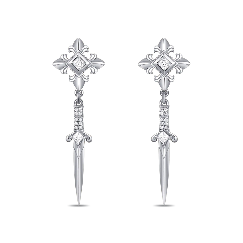 Fleur De Lis Sword Drop Earrings - Pair - APORRO