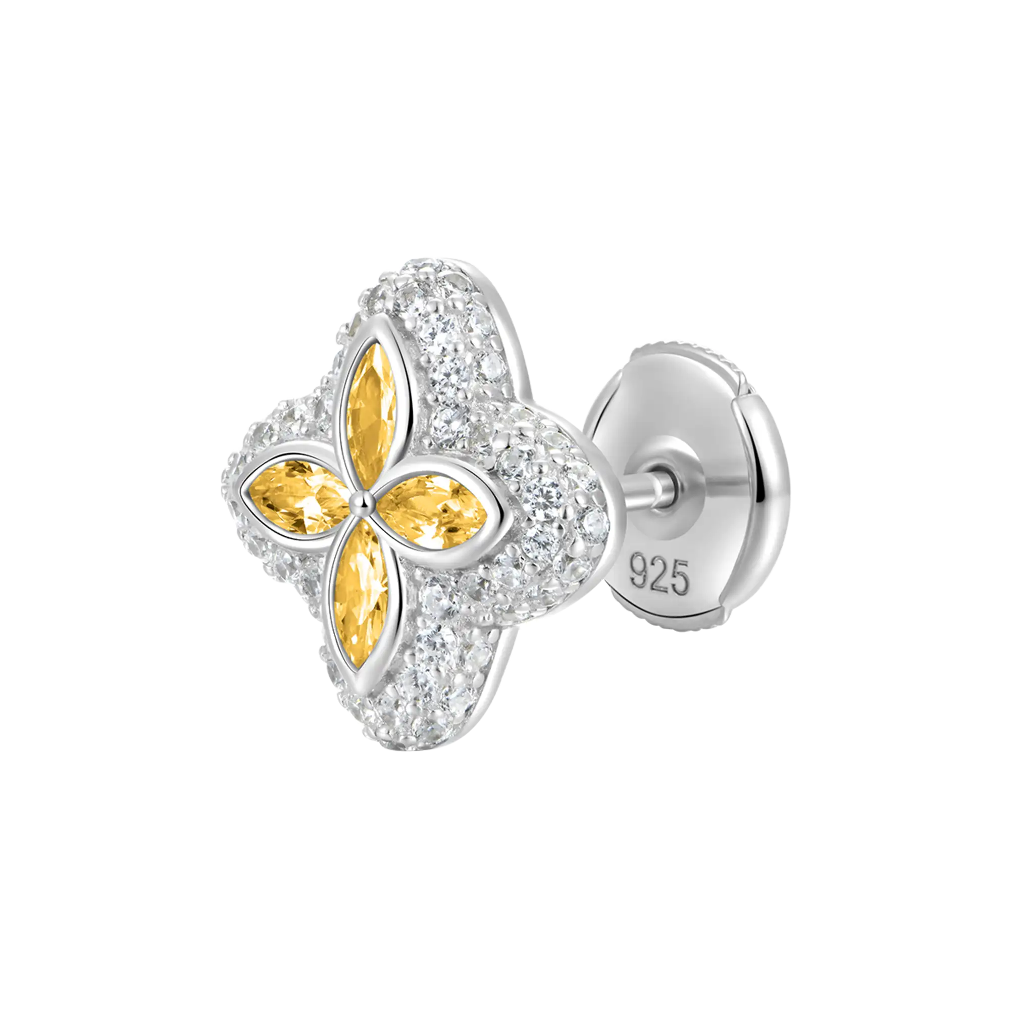 Boucles d'oreilles de trèfle lumineuses glacées - diamant jaune