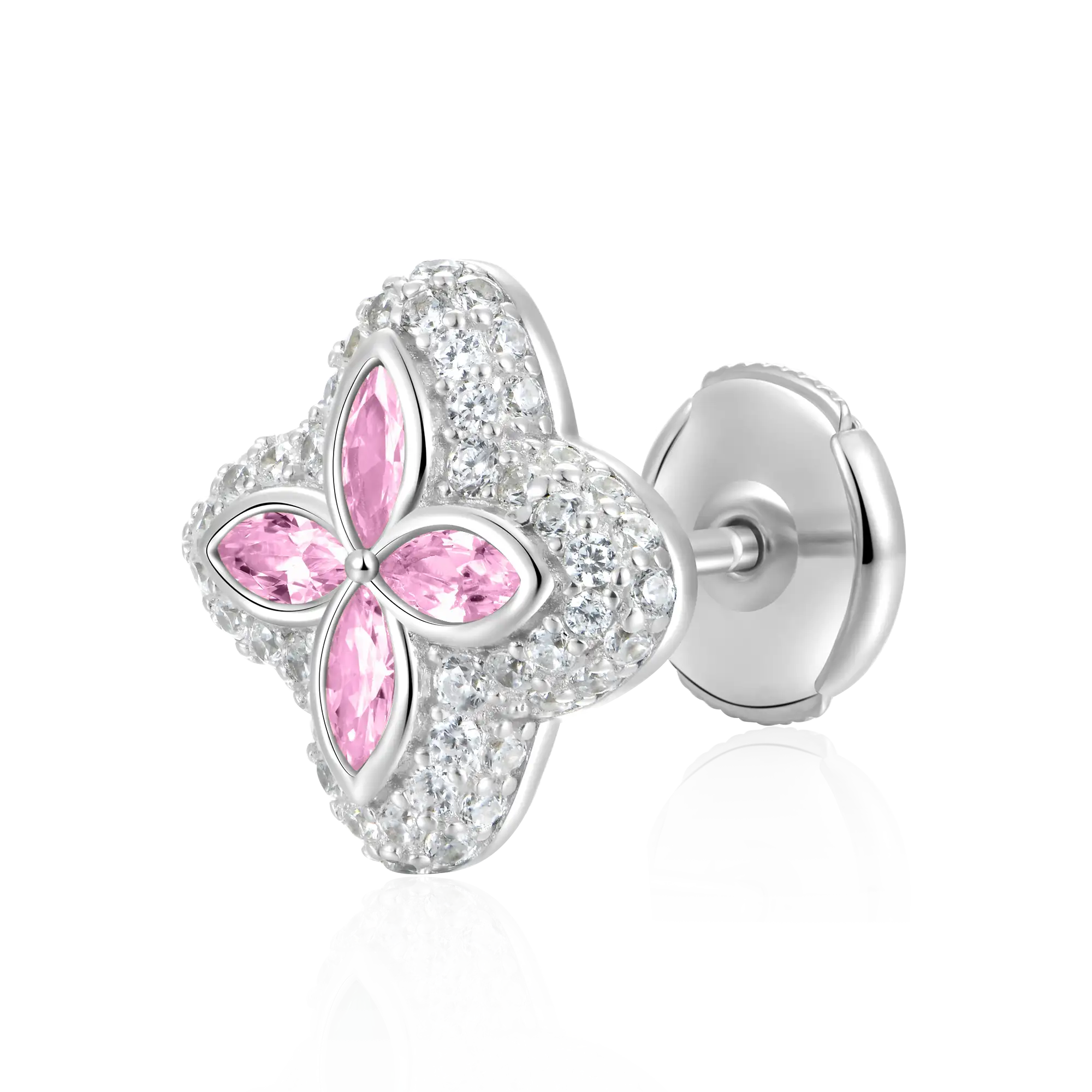 Boucles d'oreilles de trèfle lumineuses glacées - Diamond rose