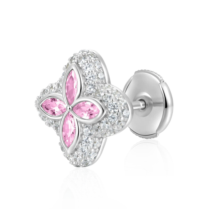 Boucles d'oreilles de trèfle lumineuses glacées - Diamond rose