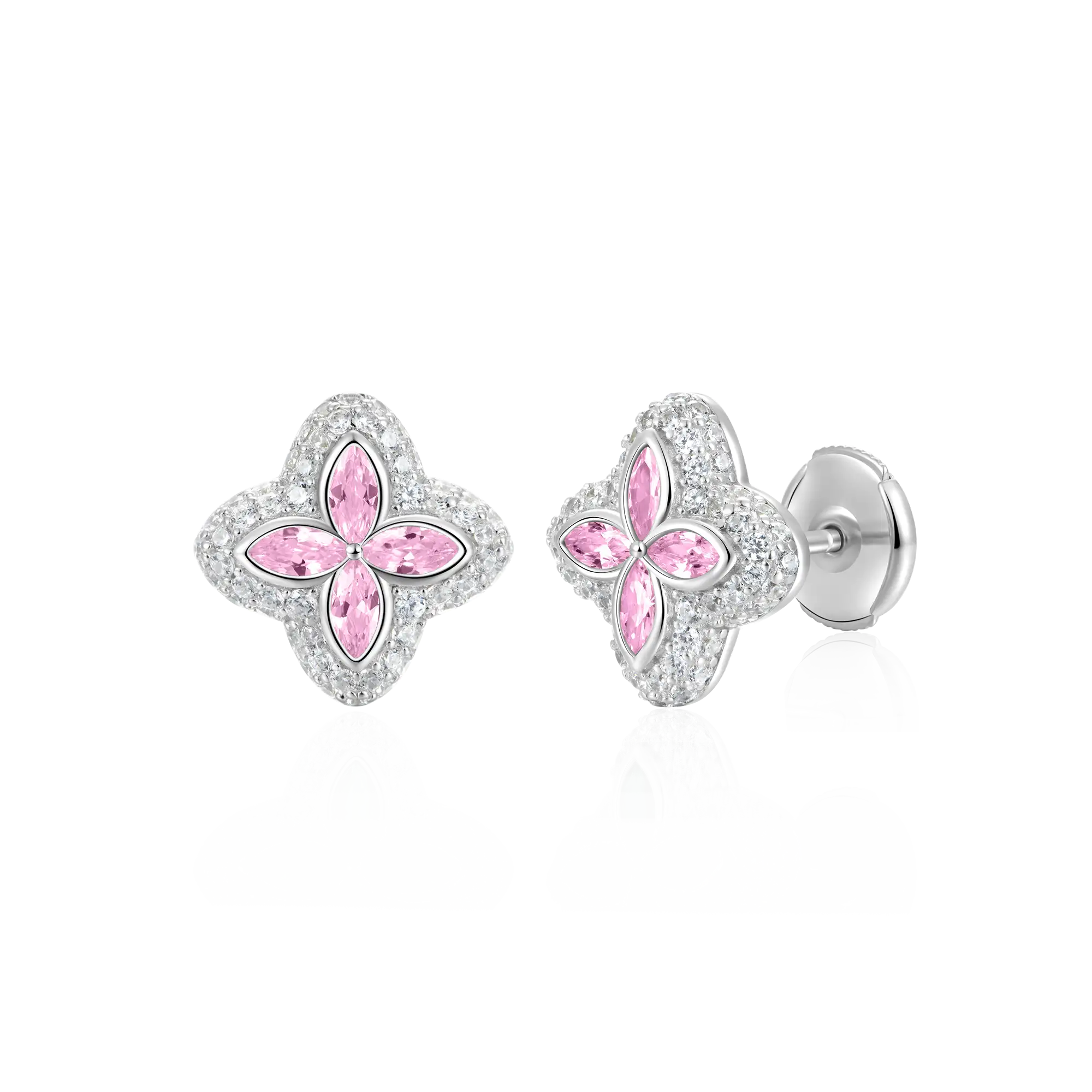 Boucles d'oreilles de trèfle lumineuses glacées - Diamond rose