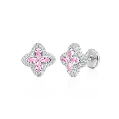 Boucles d'oreilles de trèfle lumineuses glacées - Diamond rose