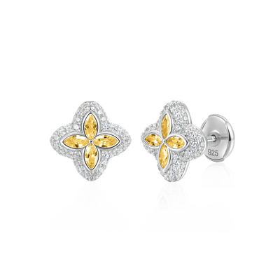 S925 Iced Luminous Clover Earrings - Yellow Diamond