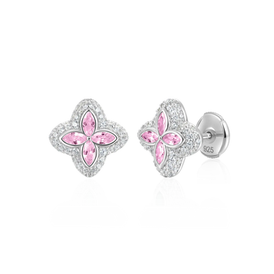 S925 Iced Luminous Clover Ohrringe – Rosa Diamant