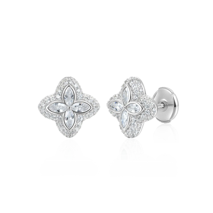 Iced Luminous Clover Bracelet & Earring Set  - White Diamond