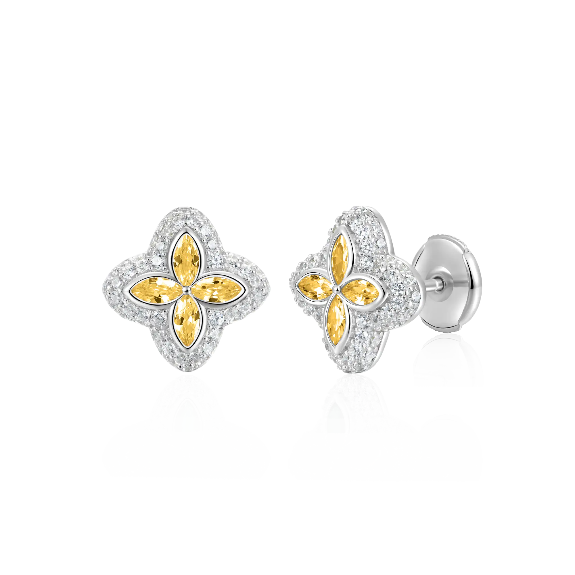 Pendientes de trébol luminoso helado - Diamante amarillo