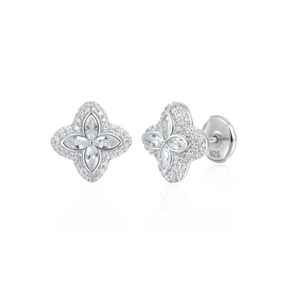 S925 Iced Luminous Clover Earrings - White Diamond