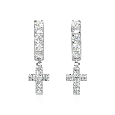 Boucle d'oreille pendante en croix Moissanite S925
