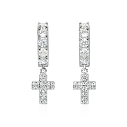 Moissanite Cross Dangly Earring