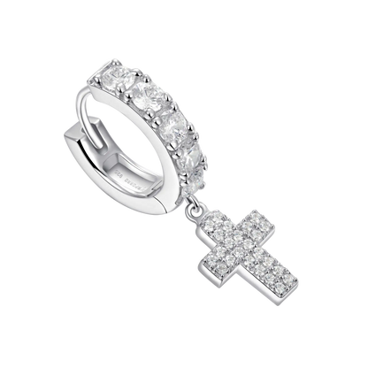 Moissanite Cross Dangly & Classic Hoop Earring Set