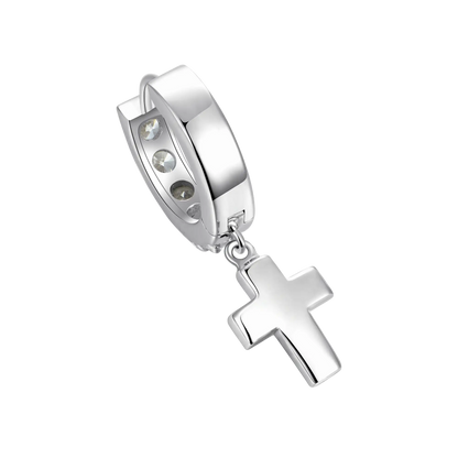 Moissanite Cross Dangly & Classic Hoop Earring Set