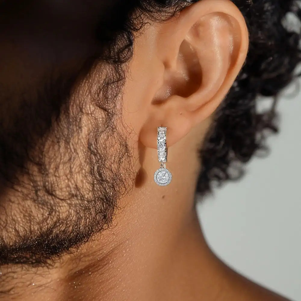 Moissanite Halo Dangly & Classic Hoop Earring Set