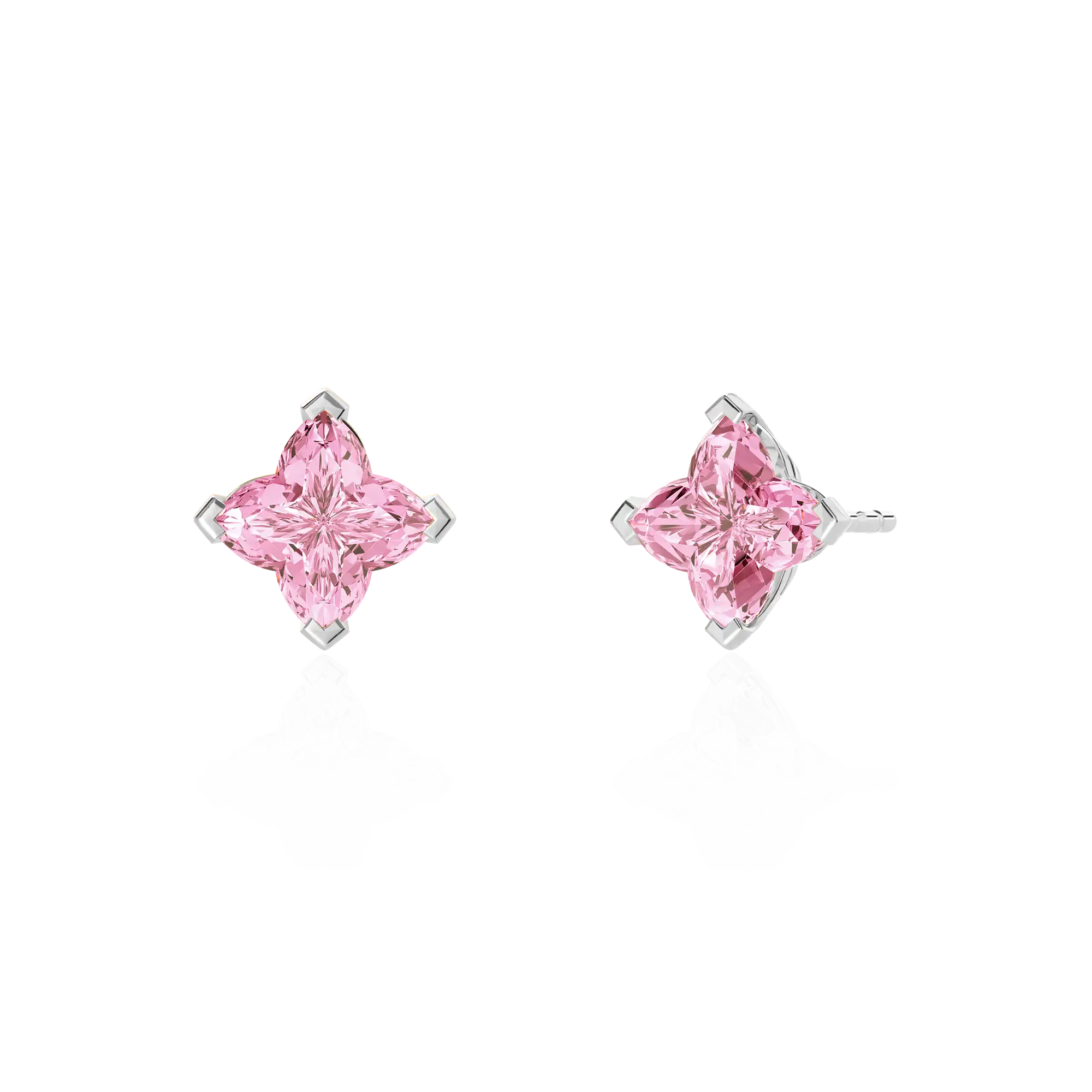 Boucles d'oreilles de goujon coupées en trèfle massif - rose