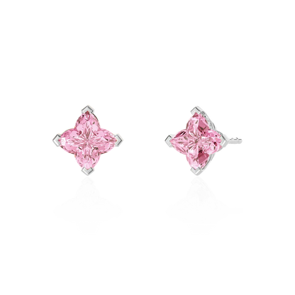 Boucles d'oreilles de goujon coupées en trèfle massif - rose