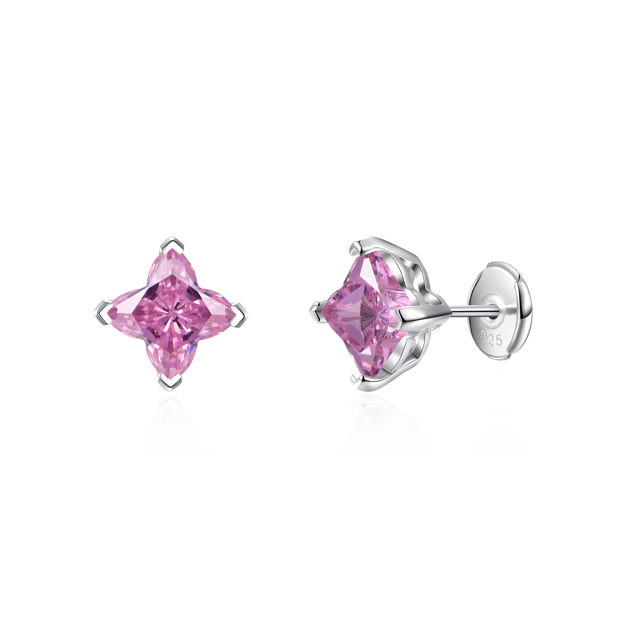Pendientes de tachuelas de corte de trébol sólido - rosa