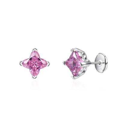 Pendientes de tachuelas de corte de trébol sólido - rosa
