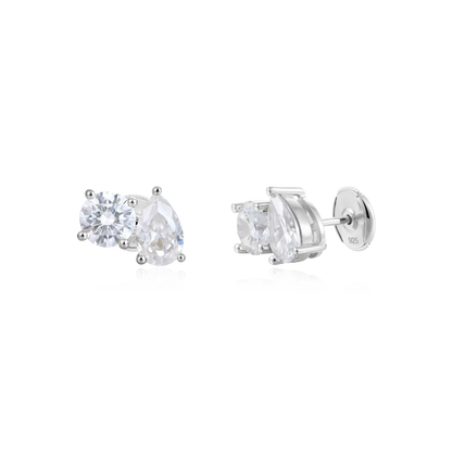 Moissanite Toi et Moi Stud Earrings – Round & Pear