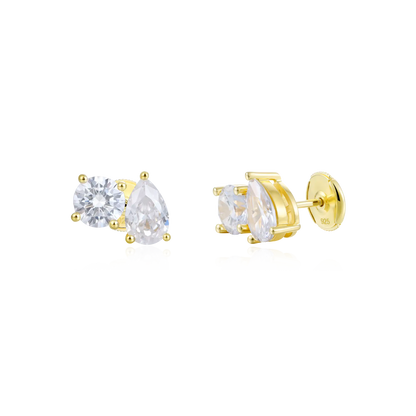 Moissanite Toi et Moi Stud Earrings – Round & Pear