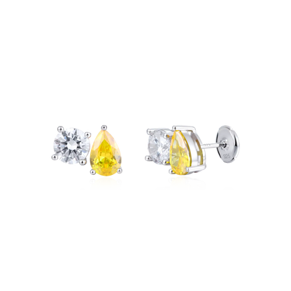 Moissanite Toi et Moi Stud Earrings – Round & Pear