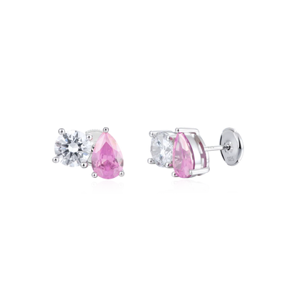 Moissanite Toi et Moi Stud Earrings – Round & Pear