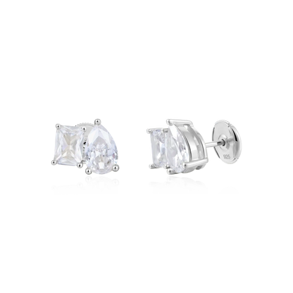 Moissanite Toi et Moi Stud Earrings – Emerald & Pear