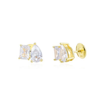 Moissanite Toi et Moi Stud Earrings – Emerald & Pear