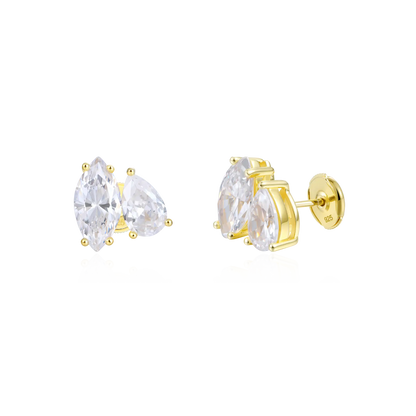 Moissanite Toi et Moi Stud Earrings – Marquise & Pear