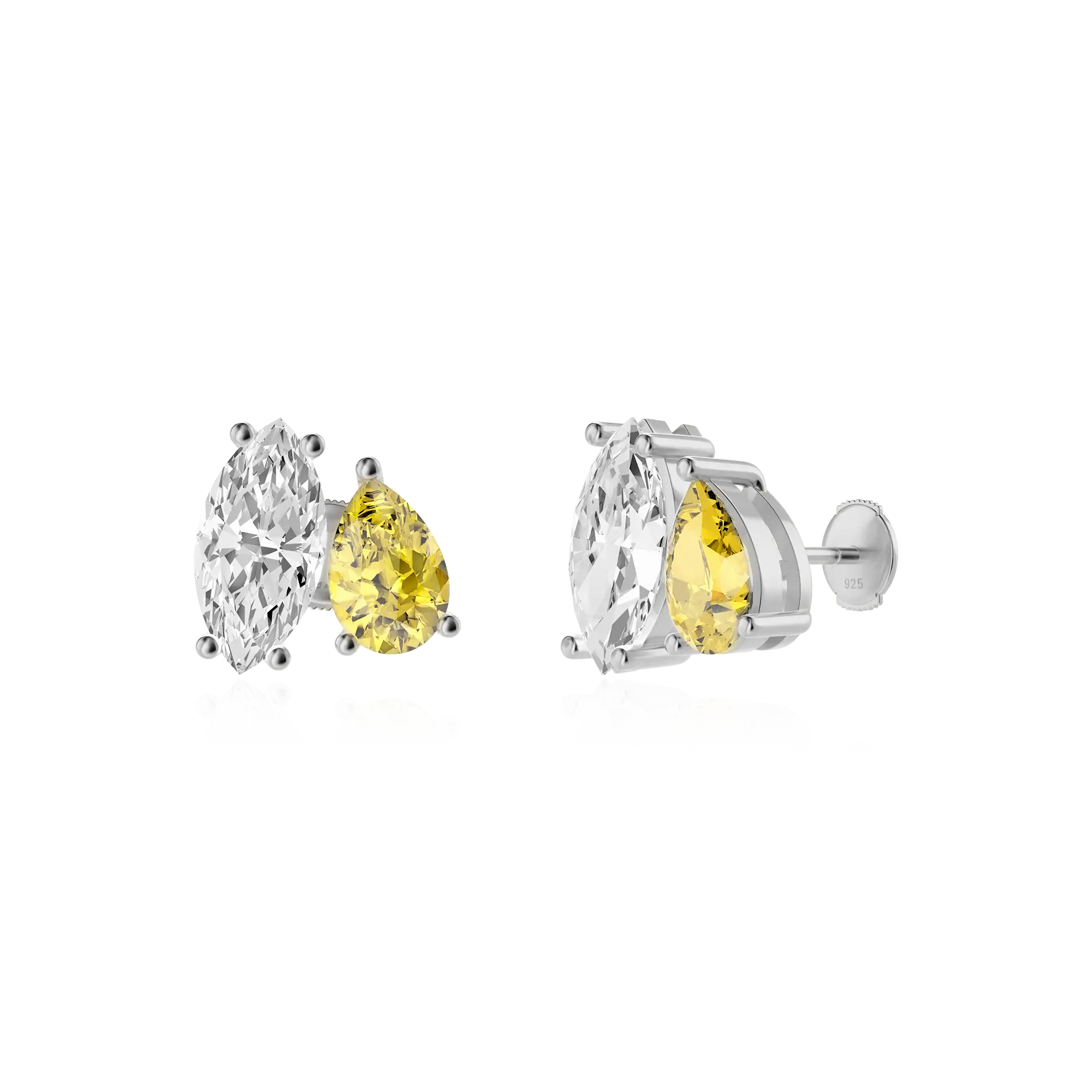 Moissanite TOI et Moi -Bolzenohrringe - Marquise & Pear