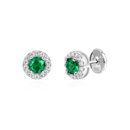 Moissanite Halo Round Cut Stud Earring - Green