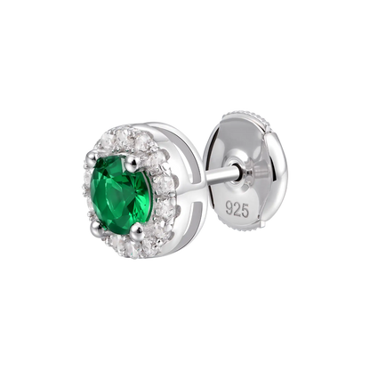 Moissanite Halo Round Cut Stud Earring - Green