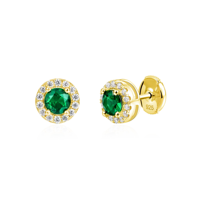 Moissanite Halo Round Cut Stud Earring - Green