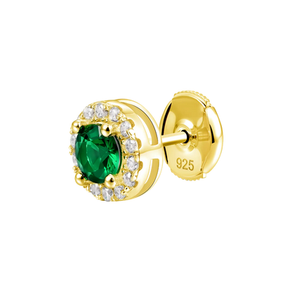 Moissanite Halo Round Cut Stud Earring - Green