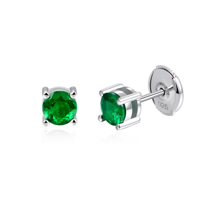 Moissanite Round Cut Stud Earring - Green