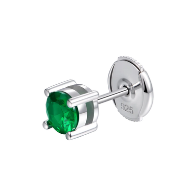 S925 Round Cut Stud Earring - Green