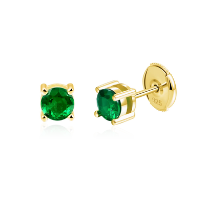 S925 Round Cut Stud Earring - Green